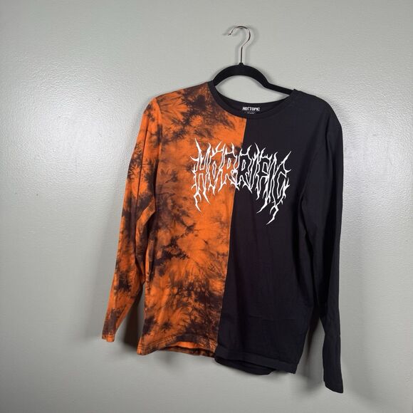 Hot Topic Black & Orange Horrific Split Wash Long-Sleeve T-Shirt Adult Small - Picture 1 of 9